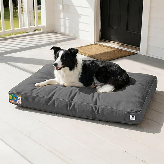 Sytopia 36 Inch Canvas Outdoor Dog Bed for Large Dogs, Durable Indoor Patio Pet Pad for Crate, Great Gift for Pets with Waterproof Machine Washable Removable Cover, Dark Grey