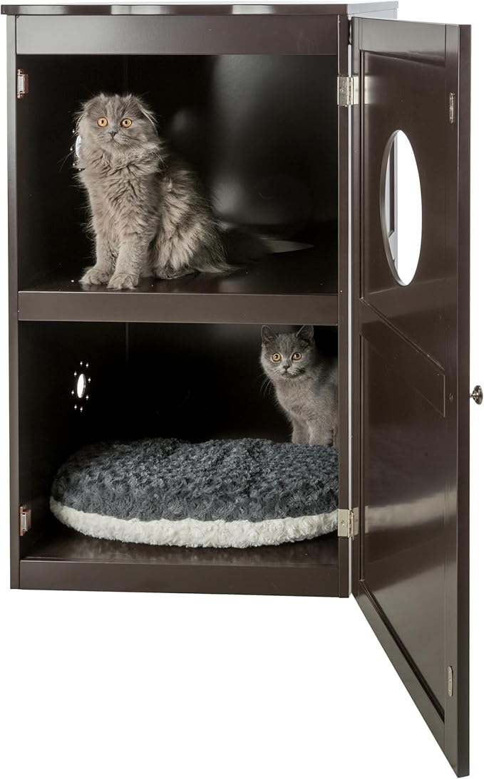 Trixie 2 Story Furniture Litter Box Enclosure (Espresso Brown), Hidden Litter Box for Cats, Double Layer, Big Front Door for Easy Cleaning, Large Hole for Easy Entry, Use as Side Table or Nightstand