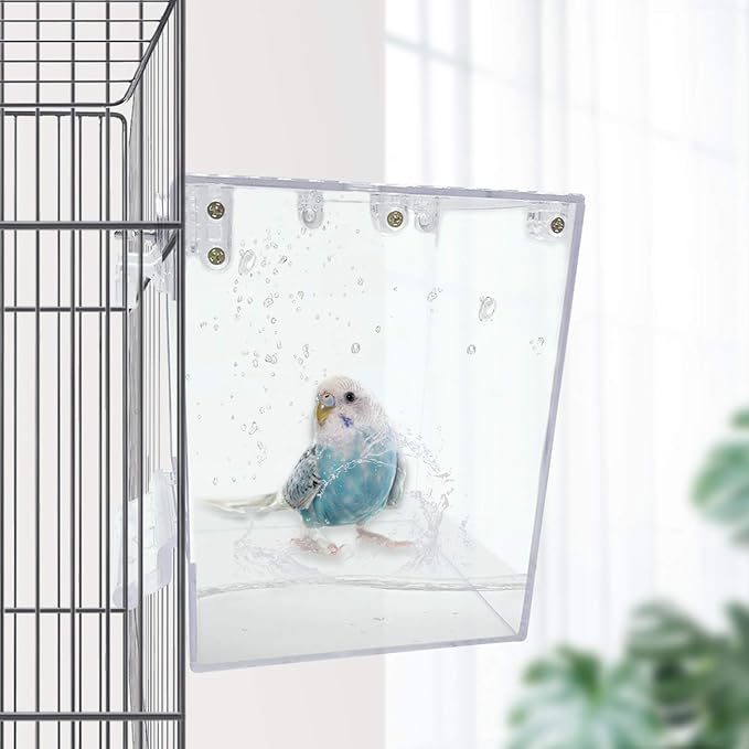 PINVNBY Bird Bath Box,Parrot No-Leakage Bathtub for Cage Hanging Tube Shower Box Cage Accessory with Water Injector and Balls Toys for Small Pet Birds Canary Lovebirds Budgies(6 Pcs)