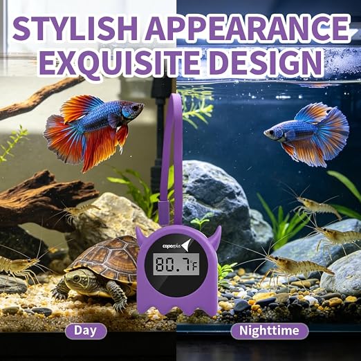 Aquarium Thermometer-Flexible Hang on Water Temperature Gauge | High precision,long battery life,LED Display Aquarium Thermometer Digital for Betta Turtle Axolotl Tanta Reptile accessories