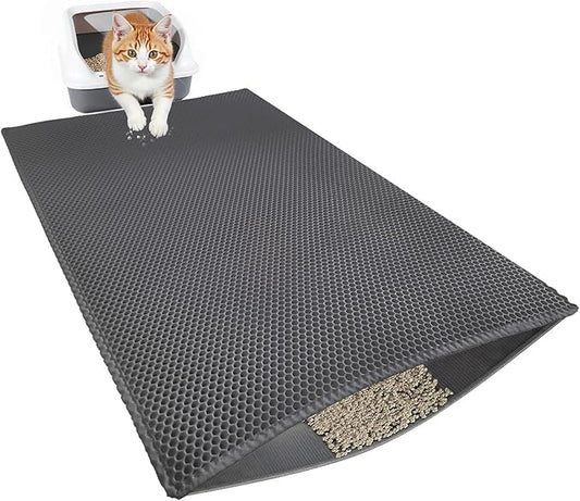 Grey Litter Mat, 47.2x27.6 Inches Double Layer Honeycomb Litter Box Mat, Waterproof Urine Proof Larger Cat Box Mat