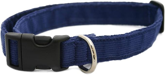 Hemp Corduroy Dog Collar Available in 9 Colors (Rust, Marigold, Bronze, Avocado, Blue, Plum, Pink, Red, Black) Sold in 6 Sizes (3/4" Small, Blue)