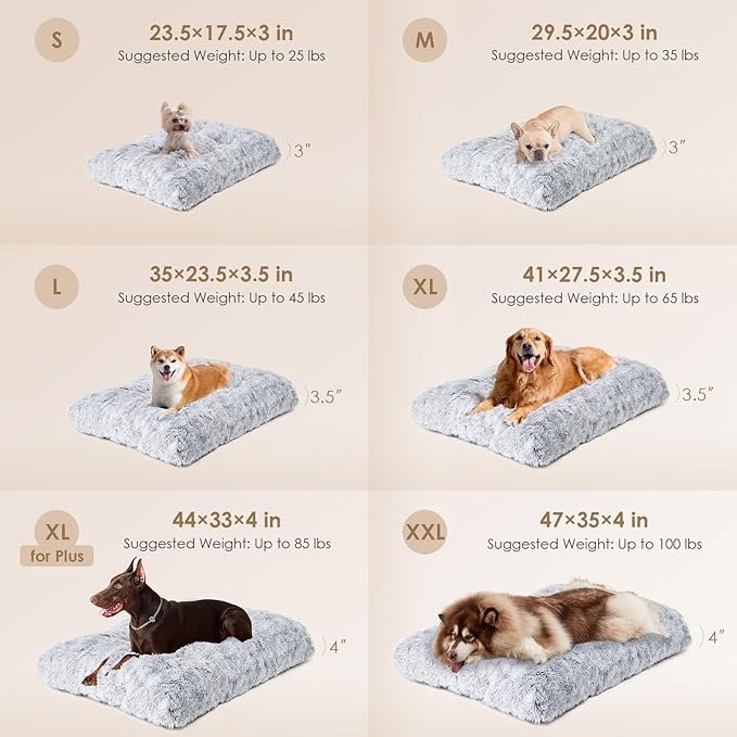 EHEYCIGA Fluffy Dog Crate Bed for Large Dogs, Plush Faux Fur Pad, Calming Anti Anxiety Large Bed, Washable Soft Warm Dog Crate Mat with Non-Slip Bottom