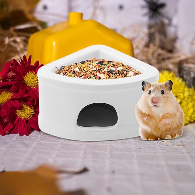 Ceramic Hamster Hideout House - Multifunctional Small Pet Cave with Feeding Bowl, Durable Habitat for Hamsters, Gerbils, Mice, Lemmings, All-Season Pet Bed & Hideaway (B)