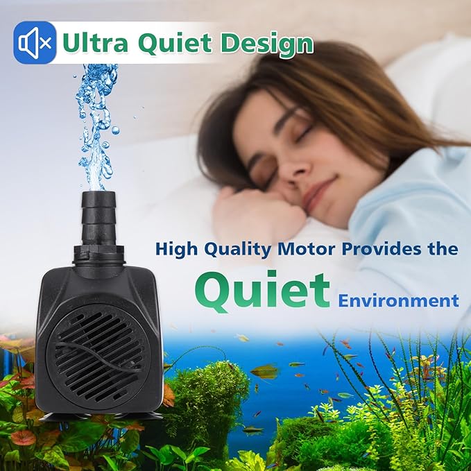550GPH Submersible Water Pump(2000L/H 30W), Adjustable Ultra Quiet Fountain Pump with 4 Nozzles 7.2ft High Lift for Aquarium, Fish Tank, Pond, Waterfall, Outdoor, Hydroponics
