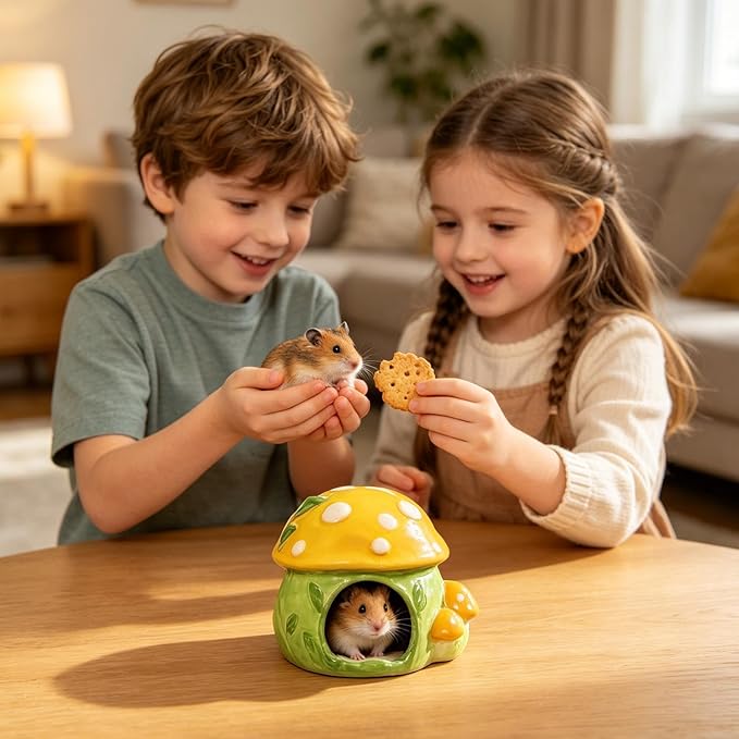 Hamster Hut - 12cm Small Animal Ceramic Hideout Cooling Porcelain Durable Critter Cabin | Burrow Sanctuary for Mice Gerbils Pet Ferret Chinc