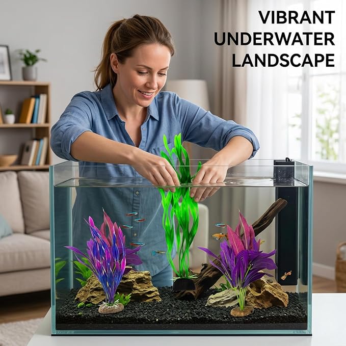 Silk Plants for Fish Tank, 6-Piece Silk Aquarium Plants Set for Betta Fish and Small Tanks, Realistic Resin-Based Aquarium Decorations with Low Maintenance Needs
