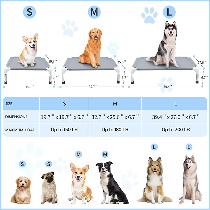 Elevated Dog Bed for Small Dogs, Outdoor Cooling Dog Bed Cot for Small Pets, Indoor Detachable Raised Dog Bed with Non-Slip Feet, Double Layer Polyester Cotton (20" L x 20" W x 6.5" Th)