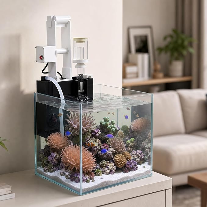 Hang on Back Aquarium Filter Box, Automatic System, 45dB Quiet | Compatible with Protein Skimmer & Auto Roll Paper Machine, Multi-Stage Filtration, Wall Mounted, for Small Marine Tanks