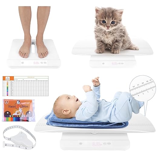Baby Scale & Pet Scale with 60cm Tray, 330lb-150kg Digital Scale for Newborn, Puppy, Cat, Dog & Adult, Includes Tape Measure, Puppy Collar & Record Card, Hold/Tare Function,5 Unit Conversions