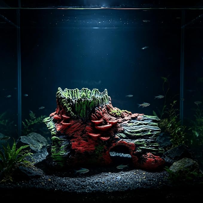 Aquarium Décor Artificial Driftwood House Fish Tank Ornamnt Cave | Bettas House ,Resin Hollow Tree Trunk Décor，Reptile Terrarium Decor，Fish Shrimp Goldfish Reptile Hide Cave for Play & Res