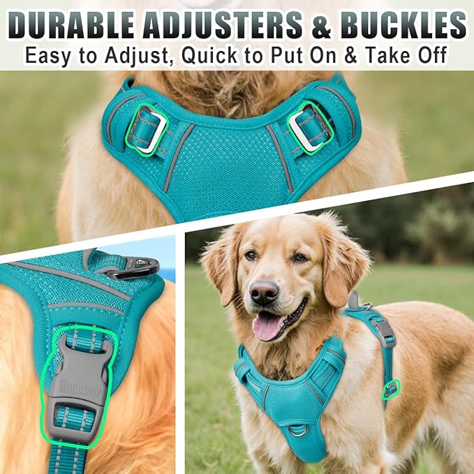 BARKBAY No Pull Dog Harness Large Reflective Dog Harness with Front Clip and Easy Control Handle for Walking Training Running with ID tag Pocket(Ocean Blue,XL)