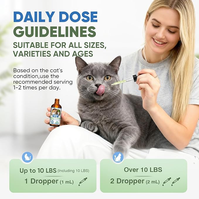 Cat Hairball Remedy Drops, 60 ml (2 fl oz) 2 Pack Cat Hair Ball Treatment Furball Control Relief Helps Eliminate and Prevent Hairballs for Indoor Cats Supports Skin and Coat Digestion