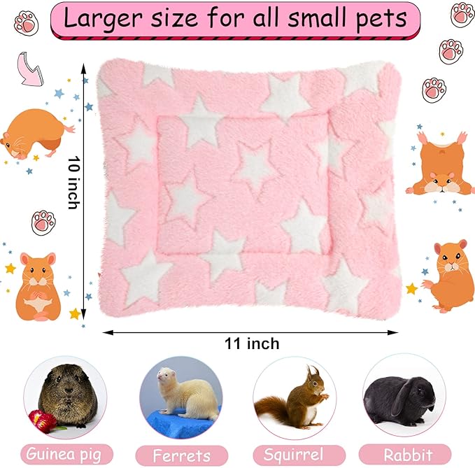 Jetec 3 Pcs Bunny Guinea Pig Beds Soft Bunny Mats Warm Guinea Pig Mat Small Animal Bed Pads Fleece Sleeping Pads for Indoor Rabbit Hamster Squirrel Hedgehog Chinchilla(Fleece,Star,Blue)
