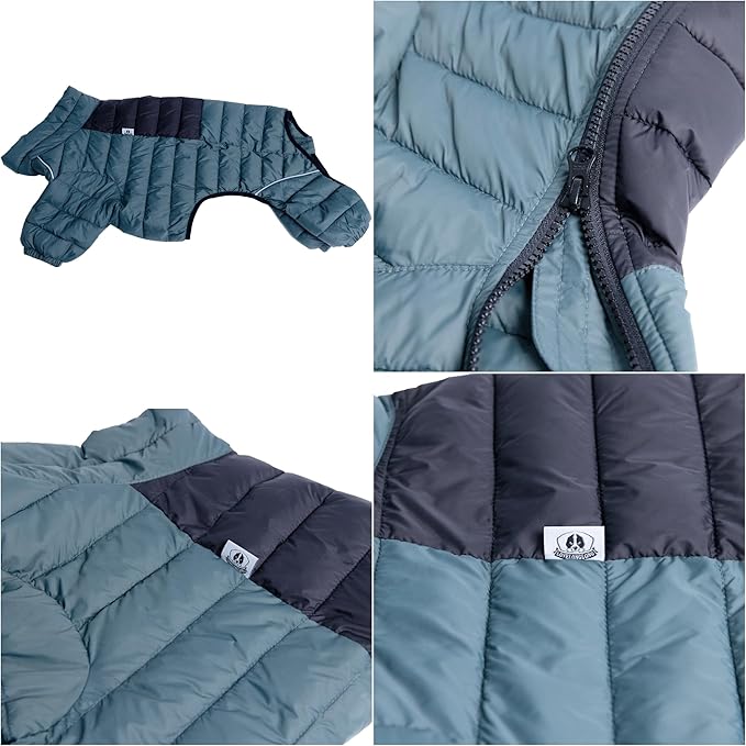 ArmyGreen Dog Jacket, 4-Legs Covered Waterproof Windproof Reflective Warm Dog Vest, Zippered Adjustable Outdoor Snow Jacket for Small/Medium/Large Dogs - XXXL