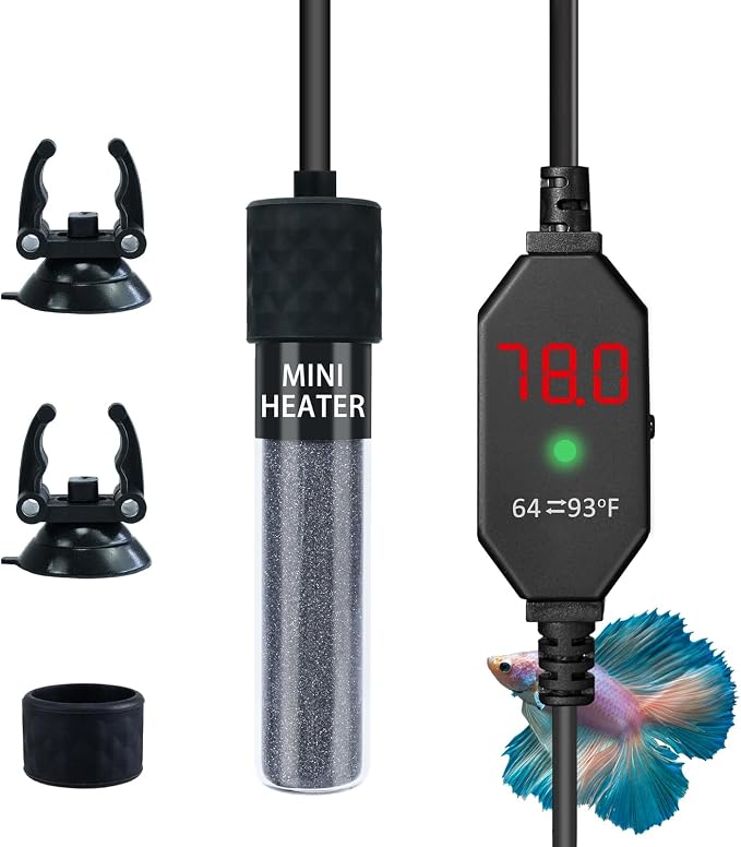 Small Submersible Aquarium Heater, Adjustable Mini Fish Tank Heater 25W 50W 100W 150W with External Temperature Controller, Digital Display, for 5/10/20/30 Gallons (150W)