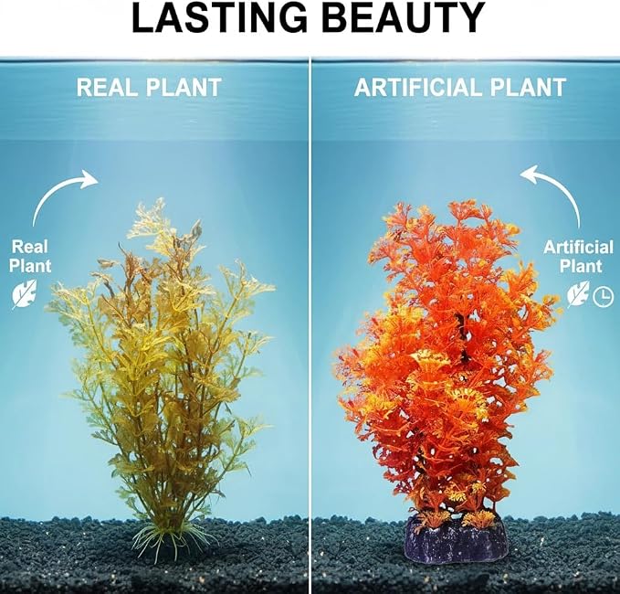 Mipukbay Orange Aquarium Plants - Artificial Plastic Fish Tank Decor, Realistic Ornament Safe for Fish & Shrimp, Low-Maintenance Aquascaping Plants for Freshwater/Saltwater Tank Landscaping
