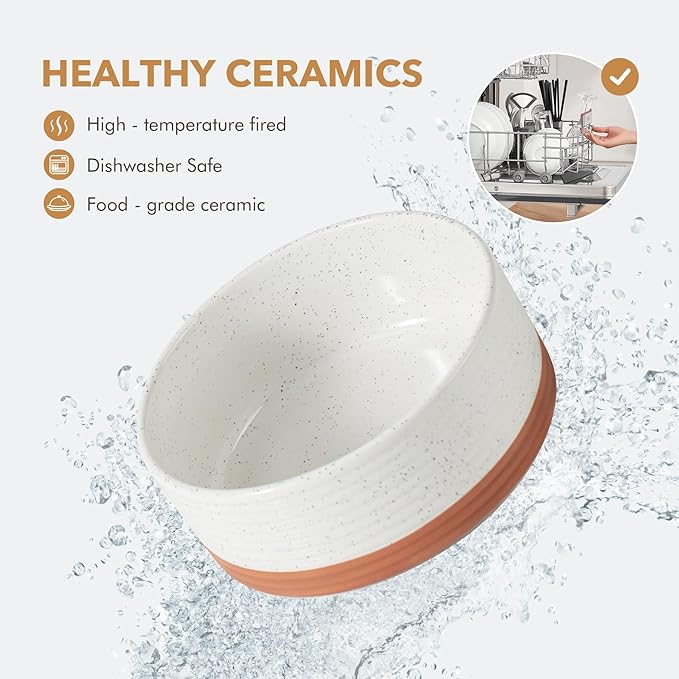 Havniva 8.2" Elevated Dog Bowls Ceramic Raised Dog Bowl with Non-Slip Stand (Acacia Wood) Weighted Dog Food & Water Bowl for Large Breed Dogs - 7.6 Cups 60 oz