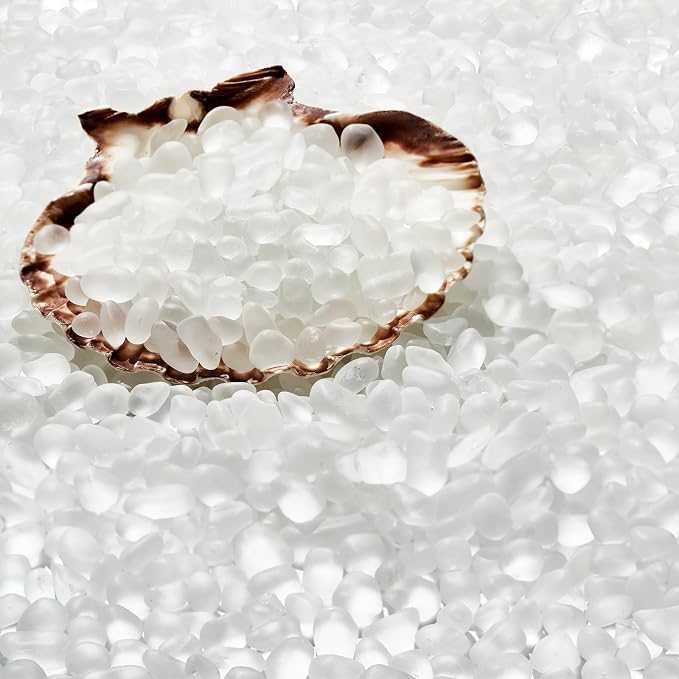 QEQEKAKA Sea Glass Stones for Crafts 1LB White Pebbles Gemstones Bulk | Small Glass Stones for Beaching Wedding DIY Decor Aquarium Turtle Tank Vase Filler (405g/14.28oz)