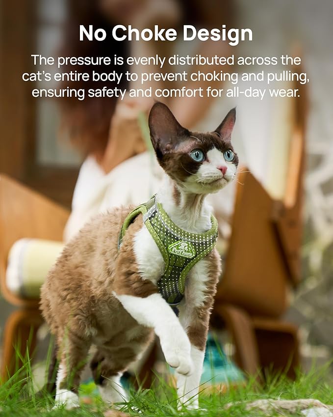 PetThem Upgraded Cat Harness and Leash Set - Step-in Escape Proof Adjustable Cat Harness, Comfortable Soft Lightweight, Reflective Harness for Walking, Travel, Camping (Growling Crocodile, L)