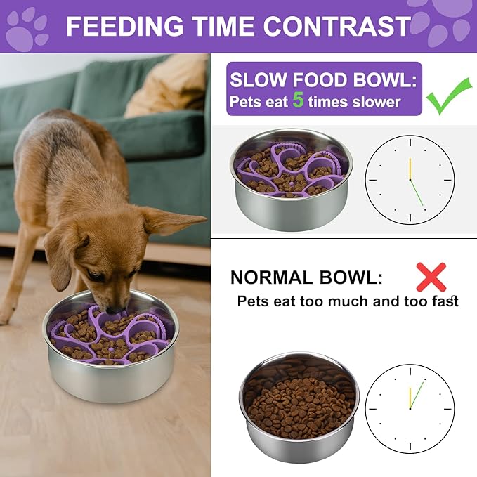 Anipaw Dog Slow Feeder Bowls Silicone Spiral Pet Food Feeder Insert to Slow Down Eating for Large Medium Small Breed Dogs Perfect with Stainless Steel Glass Ceramic Pet Bowls (Purple)