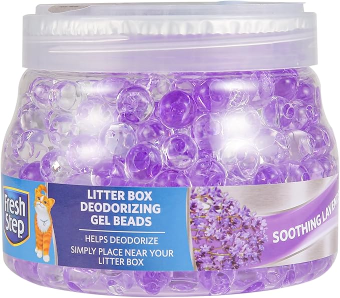 Fresh Step Litter Box Deodorizing Gel Beads, Soothing Lavender Scent, Neutralizes Pet Odors Around the Litter Box, Vented Lid for Continuous Fragrance Release, 12 Oz
