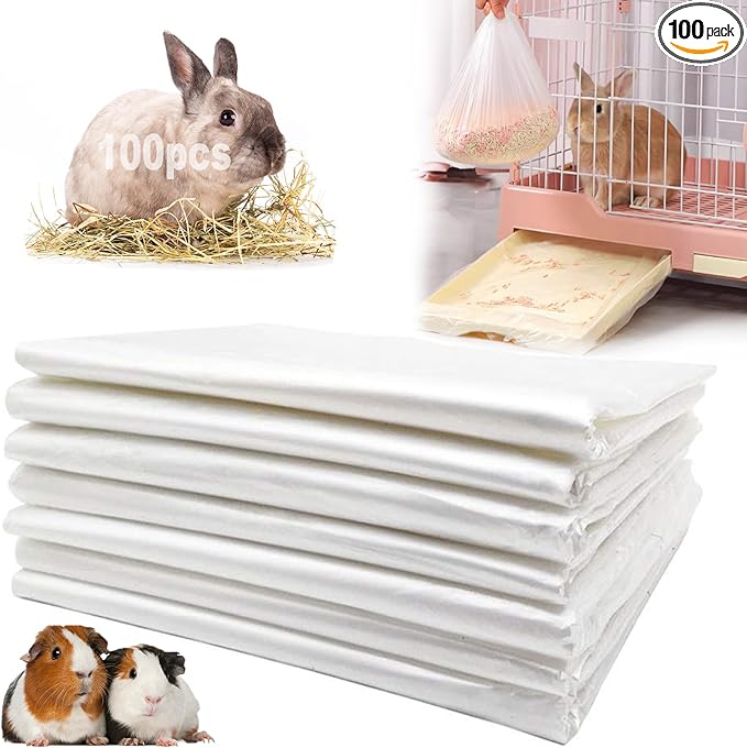 100 Pcs Disposable Rabbit Cage Liner, 35'' X 27'' Large Bunny Cage Tray Liners Clear Plastic Guinea Pig Toilet Film for Bunnies Ferrets Chinchillas Birds Small Animal - Leak Proof & No Mess