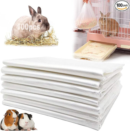 100 Pcs Disposable Rabbit Cage Liner, 35'' X 27'' Large Bunny Cage Tray Liners Clear Plastic Guinea Pig Toilet Film for Bunnies Ferrets Chinchillas Birds Small Animal - Leak Proof & No Mess
