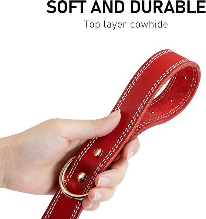 Genuine Leather Dog Collar,Heavy Duty Dog Collar for Small,Medium,Large and Extra Large Dog (XL: 1.4" Wide for 18.6"-25.8" Neck,Dual Stitch - Red)