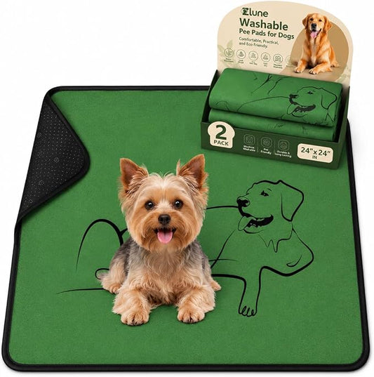 2 Pack Washable Pee Pads for Dogs 24"x24", Reusable Training Puppypads Absorbency Non-Slip & Leak-Proof for Pet Whelping Box Playpen Crate Sofa Bed Floors (Green)