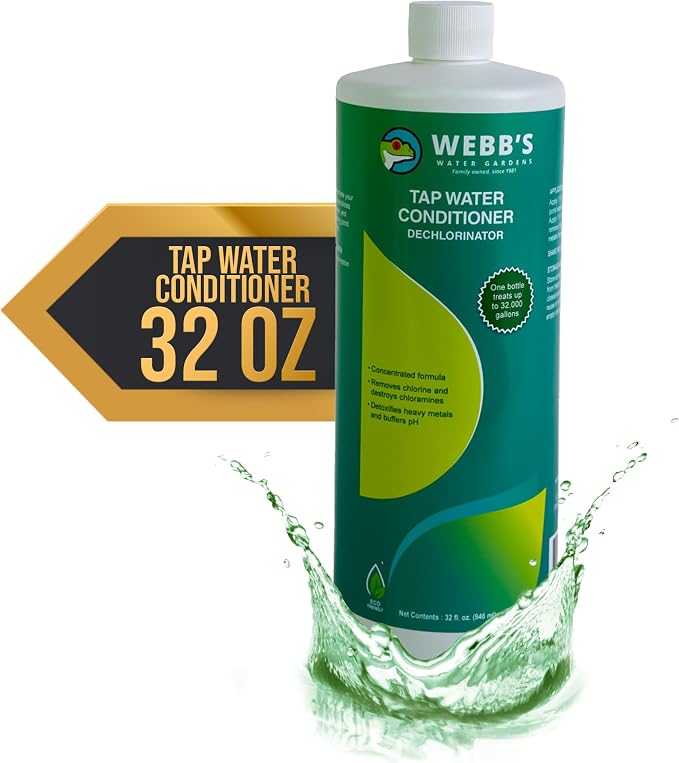 Webb's Water Gardens Essential Tap Water Conditioner Dechlorinator - Ideal for Ponds, Freshwater & Aquariums - Concentrated Formula for Dechlorinated Water - Liquid Supplies for Aquatic Pets - 32oz