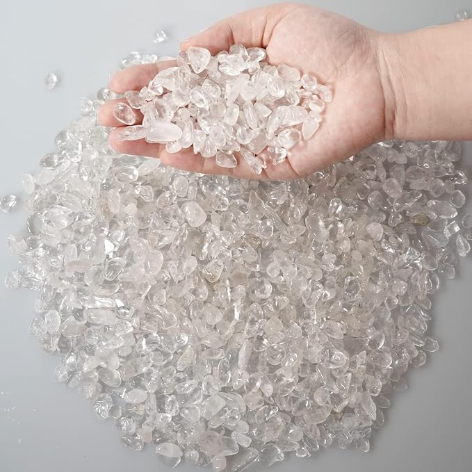 gemshan 2lb Clear Quartz Chips Natural Crushed Crystal Chip Bulk 7mm-9mm Tumble Healing Crystal Stone for Aquarium Vase Plant Decoration Jewelry DIY