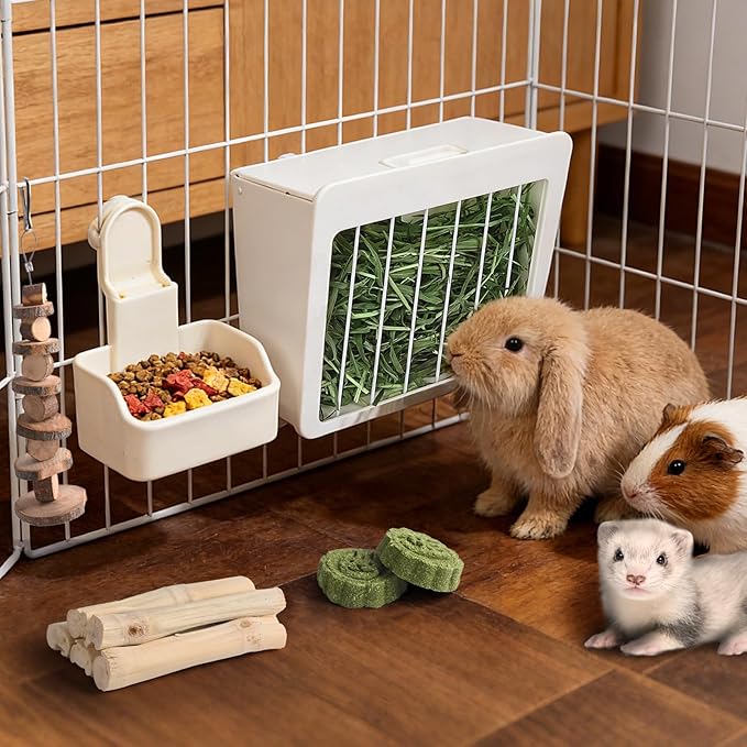 RUBYHOME Rabbit Hay Feeder Guinea Pig Food Feeder Adjustable Height Rabbit Feeder Guinea Pig Food Bowl Complete Bunny Bundle Bunny Accessories for Rabbits, Guinea Pigs, Chinchillas