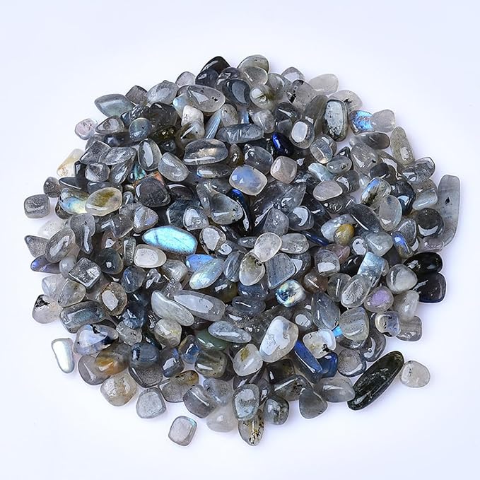 Erliway 100g Natural Grey Moonstone Crystal Chips 7-9mm Tumbled Stones | Small Crushed Crystal Stone, Polished Crystals Chips for Fish Tank, Healing Tumbled Rocks for Reiki Jewelry Making Home Décor