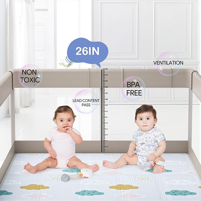 Fodoss Baby Playpen with Mat, 71x59inch Extra Large Playpen for Toddlers, Kids Play Pen with Gate, Baby Fence, Big Playard