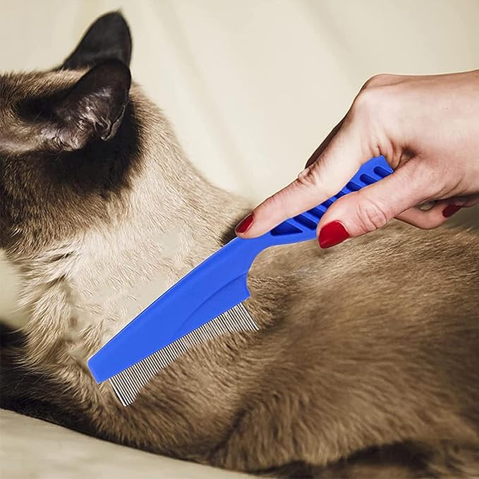 6Pcs Grooming Kit with Brush, Hair Remover, Shampoo Brush, Double-Sided Comb, Nail Clipper and Trimmer for Rabbits, Hamsters, Bunnies, and Guinea Pigs - Blue