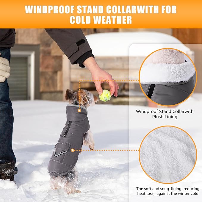 iBuddy Dog Winter Coat for Extra Small Dogs, Easy on XS Dog Snow Jacket Velcro Waterproof Pet Puffer Clothes with Harness Hole Adjustable Reflective Quilted Dog Cold Weather Vest for Boy 8-12 Pounds