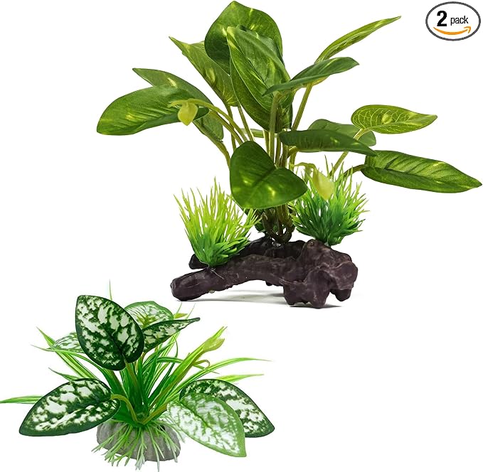 Moonorange Reptile Artificial Plants, Terrarium Plants Decorations Supplies, Aquarium Fish Tank Plant, Amphibian Habitat Hideout Tank Accessories (M Set-2pcs/E)