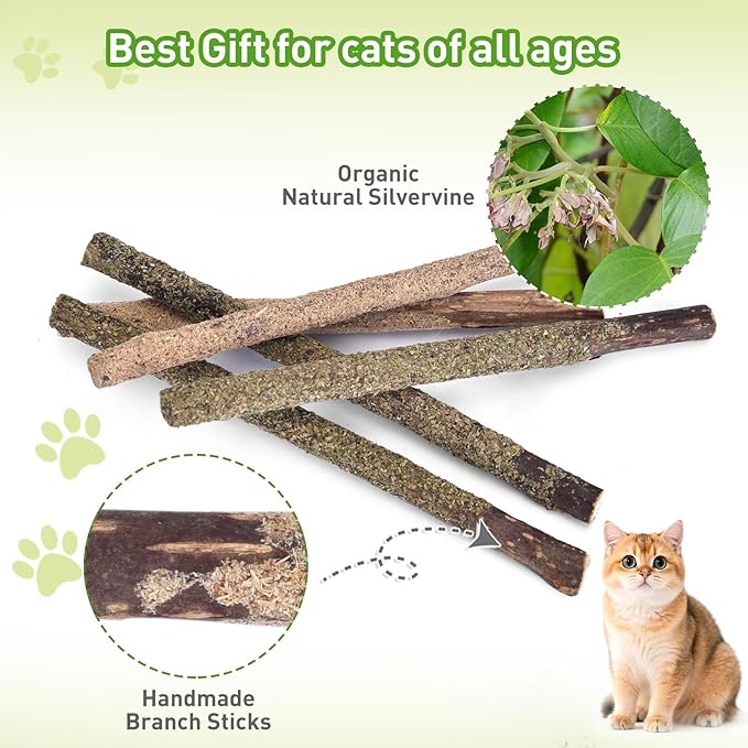 petizer 16Pcs Organic Natural Catnip Toys,Silvervine Cat Chew Sticks,Edible Matatabi Camint Treat Toys for Kittens Lick & Kitty Gift,Cat nip Teething Chew Wooden Sticks