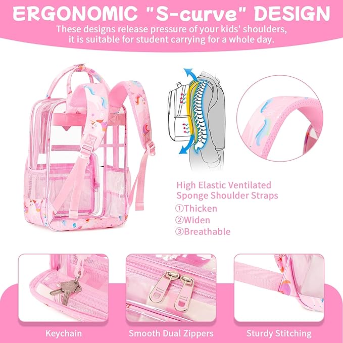 MOONBABY Small Clear Backpack for School Transparent Bookbag for Kids Heavy Duty PVC See Through Backpack Stadium Approved