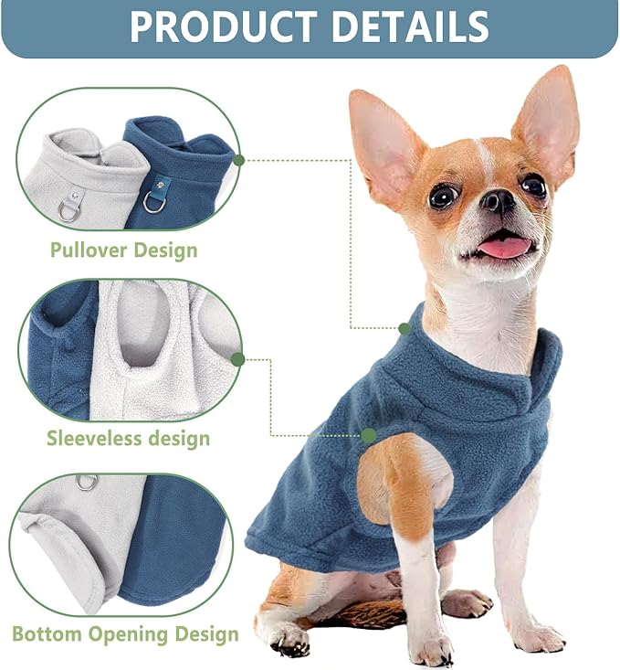 2 Pack Dog Sweater with Leash Ring Winter Warm Pet Sweater Thick Clothes Coat Fleece Dog Sweaters for Medium Dogs Girl Boy for French Bulldog, Dachshund,XXL(27-36lbs)