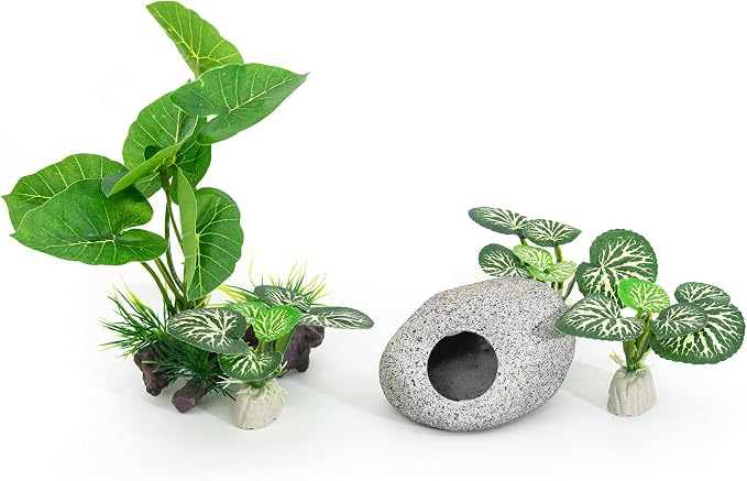 Aquarium Plants Fish Tank Decorations 6.6 inch Plastic Artificial Plant Goldfish Stone Cave Betta Fish Hides/Rest