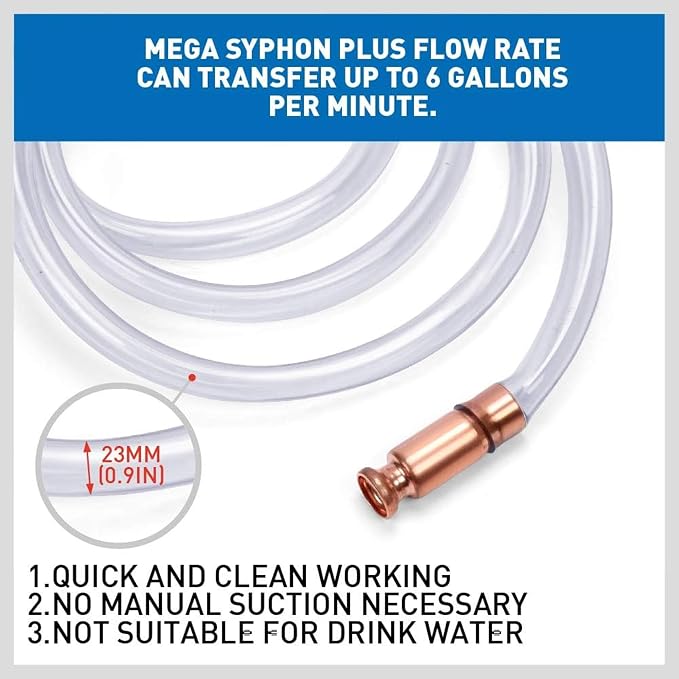HORUSDY Diesel Mechanical Gas Siphon 10FT Multi-Purpose Super Easy Siphon Pump,3/4" Valve Virgin Grade Tubing Safe