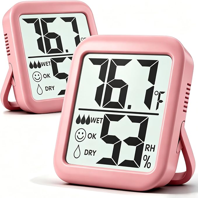 2 Pack Room Thermometer Indoor Hygrometer | Monitor Temperature & Humidity, Accurate, Fast Read, Easy To View, Magnetic/Kickstand/Hanging, ℉/℃, w/ Battery, Compact