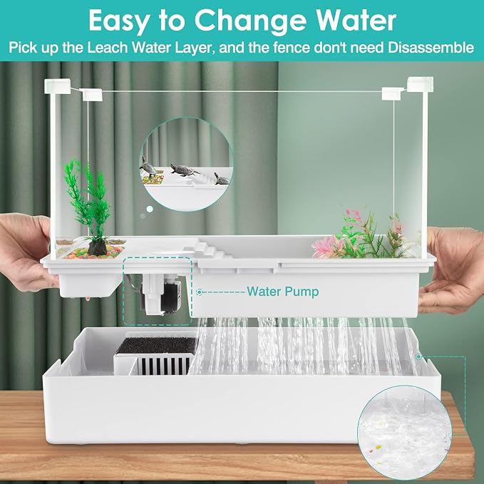 Large Turtle Tank Kit with Light and Water Pump | 23.6 Inch Clear Acrylic Starter Habitat with Basking Platform for Baby Turtles and Small Reptiles