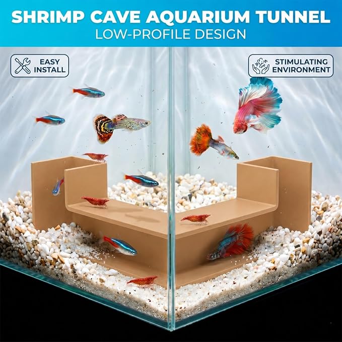 Aquarium Underground Tunnel 5", Clear Viewing Fish Tank Cave, Dual-Entrance Shrimp Hideout, Substrate Buried Decor for Betta, Loaches, Corydoras, Smooth ABS, Sand