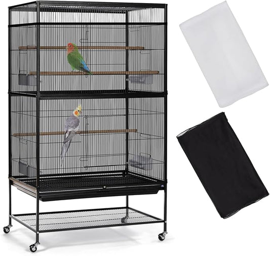 ASOCEA 2Pack Large Bird Cage Seed Cather,Bird Cage Cover Adjustable Soft Airy Skirt Guard for Parrot Parakeet Macaw African Round Square Cages Cover (118 * 31.5in/300 * 80cm) (Black & White)