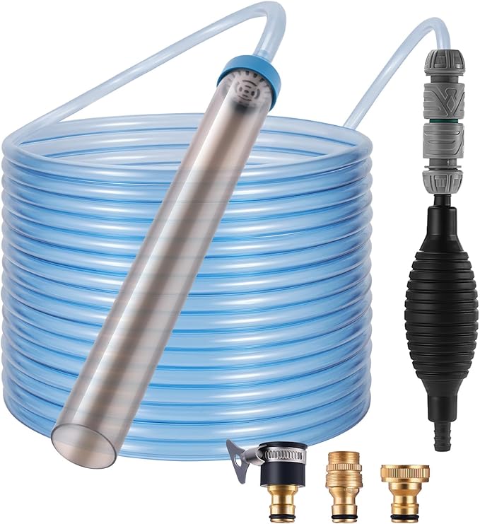Fish Tank Vacuum Gravel Cleaner Gravel Vacuum for Aquarium 50 Feet | Siphon Aquarium Water Changer for Fish Tank with Four Faucet Adapter and Long Hose