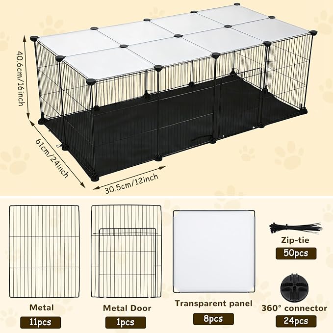 PETKNOWS 21 Panels Small Animal Playpen, Guinea Pig Cages with Doors and Waterproof Mat Pet Playpen for Rabbits Guinea Pigs Hamsters, Chicken Hedgehogs Indoor Outdoor Portable Metal Wire Yard Fence