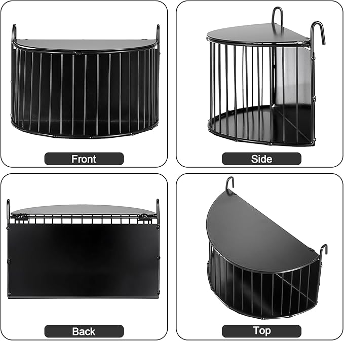 Upgraded Hay Rack for Rabbits, Bunny Feeder for Guinea Pigs Chinchillas, Black, Hanging Hay Feeder with Lid, Bunny Feeding Holder, Metal, Semicircular, Chinchilla Cage Accessories